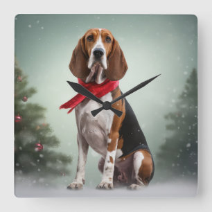 Treeing Walker Coonhound Dog in Snow Christmas Square Wall Clock