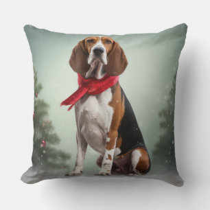 Treeing Walker Coonhound Dog in Snow Christmas Throw Pillow