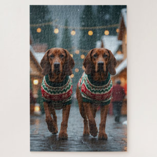 Treeing Walker Coonhound Dogs Christmas Snow Jigsaw Puzzle