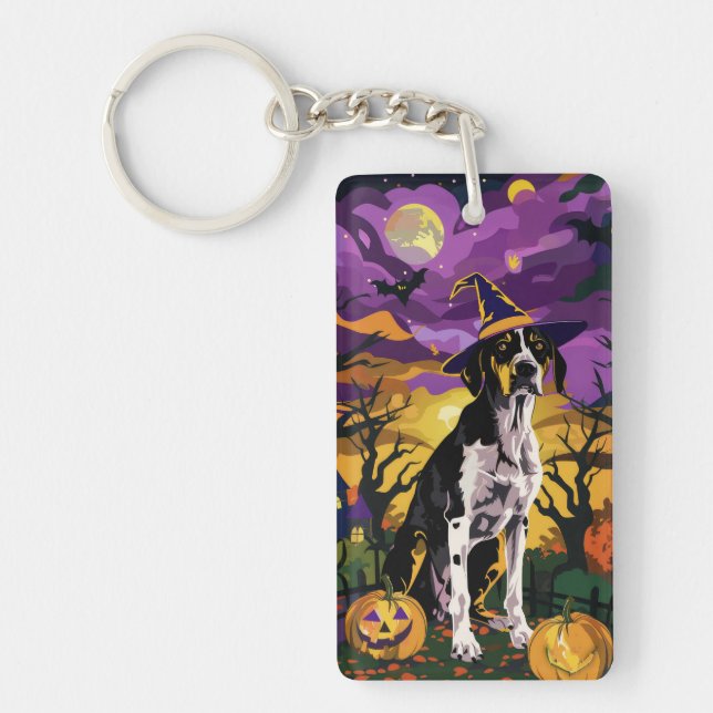 Treeing Walker Coonhound Halloween Witch Pumpkin Keychain (Front)
