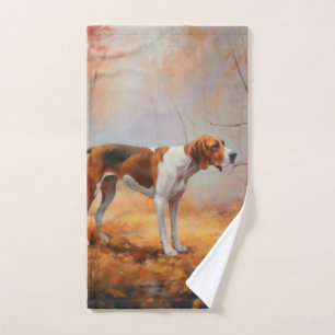 Treeing Walker Coonhound in Autumn Leaves Fall Bath Towel Set