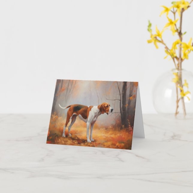 Treeing Walker Coonhound in Autumn Leaves Fall  Card (Yellow Flower)