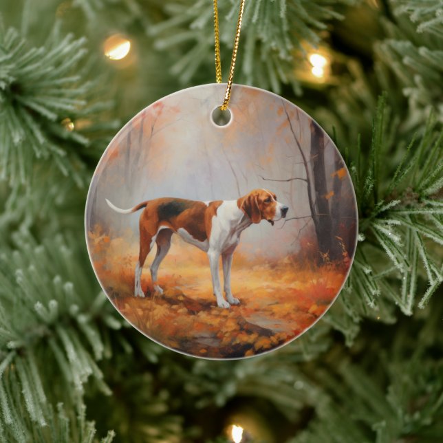 Treeing Walker Coonhound in Autumn Leaves Fall  Ceramic Ornament (Tree)