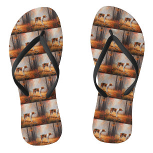 Treeing Walker Coonhound in Autumn Leaves Fall  Flip Flops