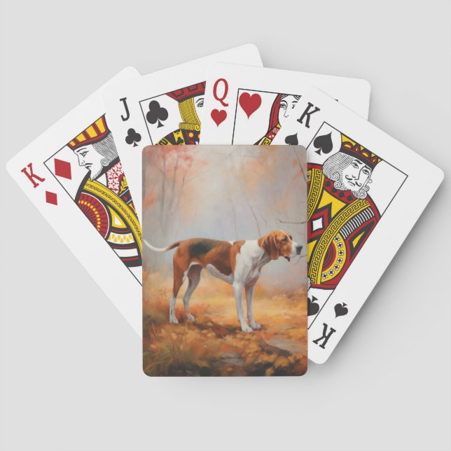Treeing Walker Coonhound in Autumn Leaves Fall  Playing Cards (Back)