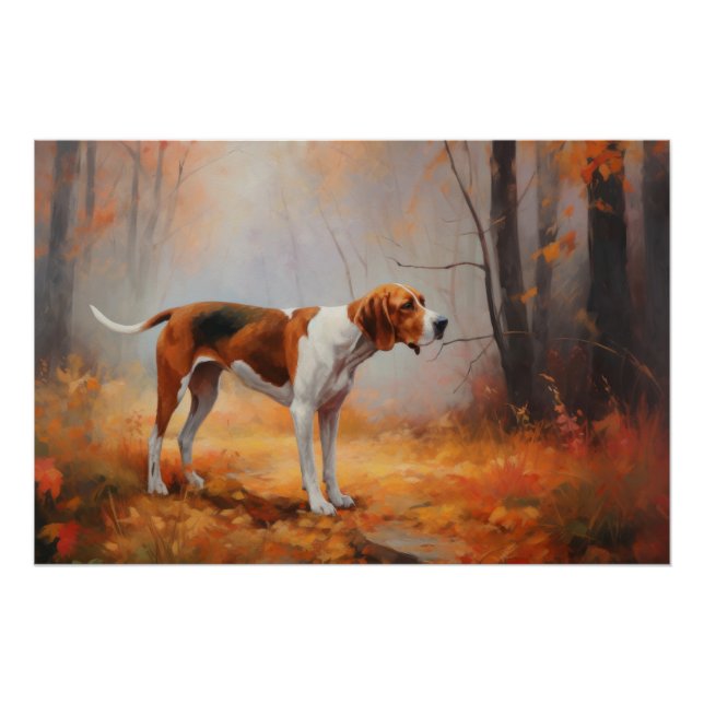 Treeing Walker Coonhound in Autumn Leaves Fall  Poster (Front)