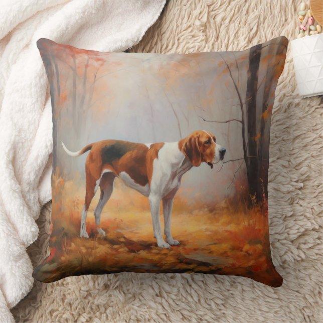 Treeing Walker Coonhound in Autumn Leaves Fall  Throw Pillow (Blanket)