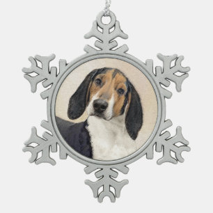 Treeing Walker Coonhound Painting - Original Art Snowflake Pewter Christmas Ornament