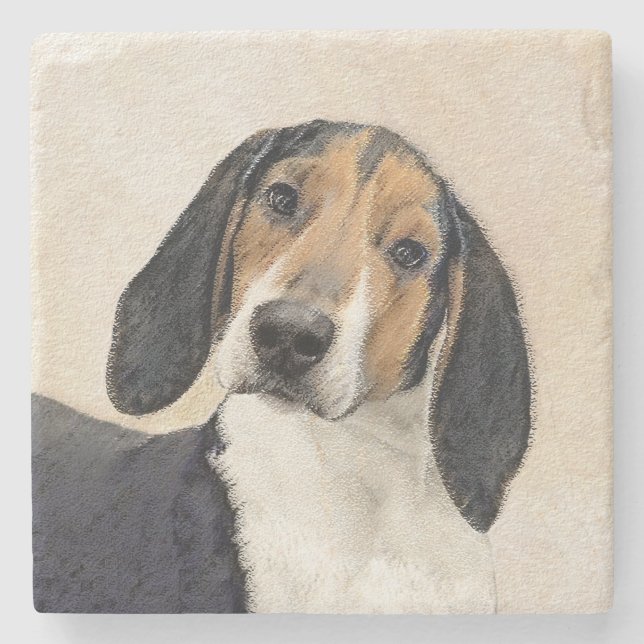 Treeing Walker Coonhound Painting - Original Art Stone Coaster (Front)