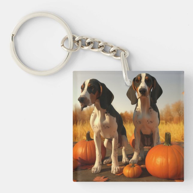 Treeing Walker Coonhound Puppy Autumn Pumpkin Keychain (Front)