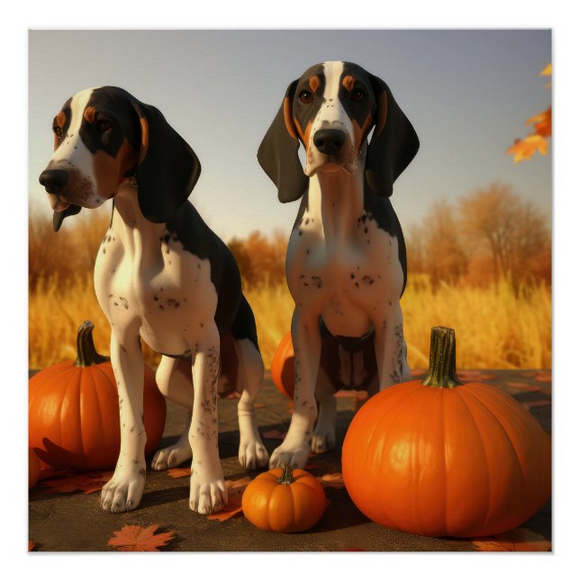 Treeing Walker Coonhound Puppy Autumn Pumpkin Poster (Front)