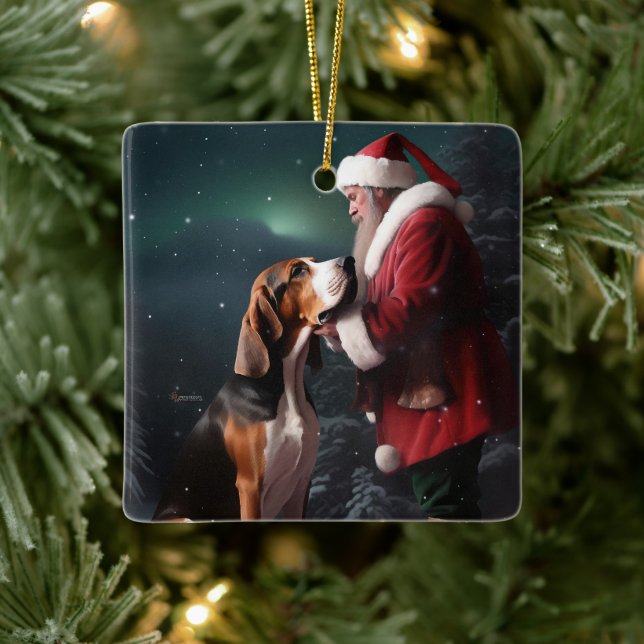 Treeing Walker Coonhound Santa Claus Christmas Ceramic Ornament (Tree)