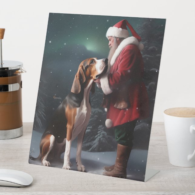 Treeing Walker Coonhound Santa Claus Christmas Pedestal Sign (In SItu)