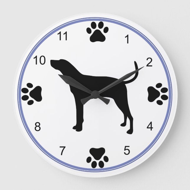 Treeing Walker Coonhound Silhouette with Pawprints Large Clock (Front)