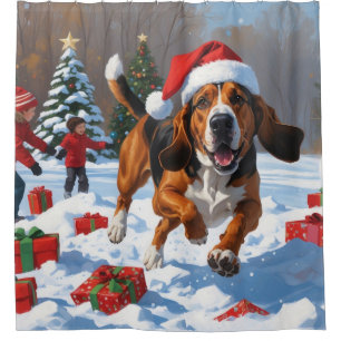 Treeing Walker Coonhound Snow with Christmas Hat