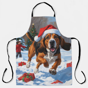 Treeing Walker Coonhound Snow with Christmas Hat Apron