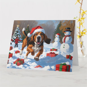 Treeing Walker Coonhound Snow with Christmas Hat Card