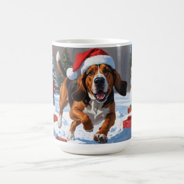 Treeing Walker Coonhound Snow with Christmas Hat Coffee Mug (Center)