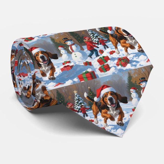 Treeing Walker Coonhound Snow with Christmas Hat Tie (Rolled)