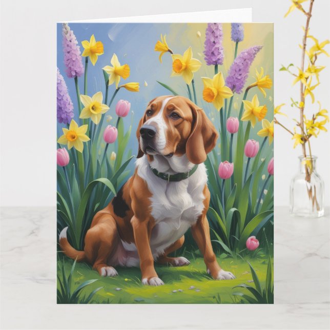 Treeing Walker Coonhound Spring Flowers Painting Card (Yellow Flower)