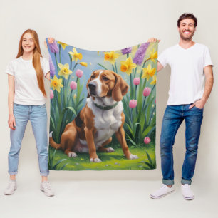 Treeing Walker Coonhound Spring Flowers Painting Fleece Blanket