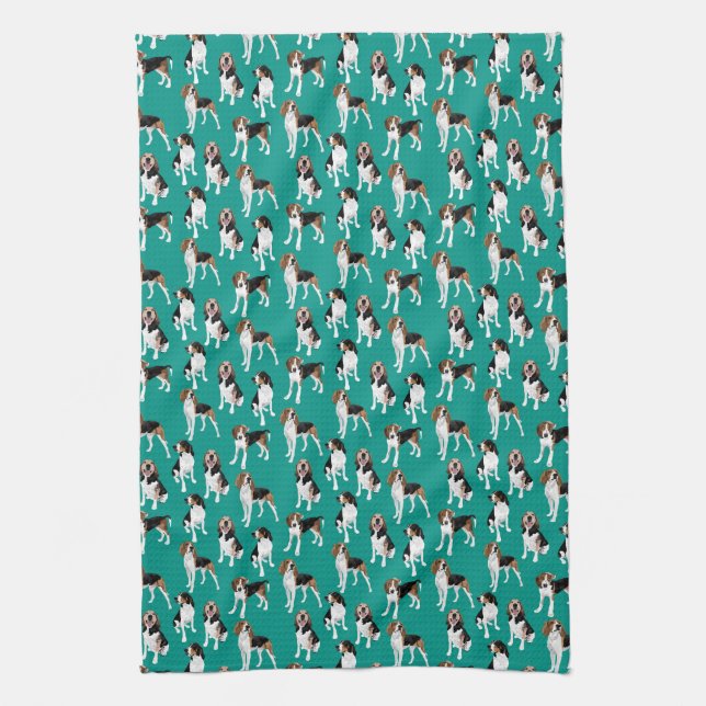 Treeing Walker Coonhounds on Teal Kitchen Towel (Vertical)