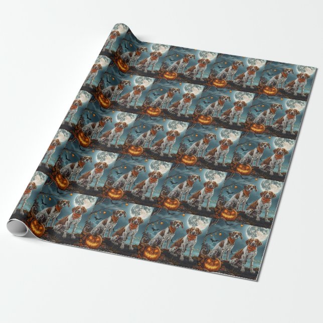 Treeing Walker Halloween Spooky Wrapping Paper (Unrolled)