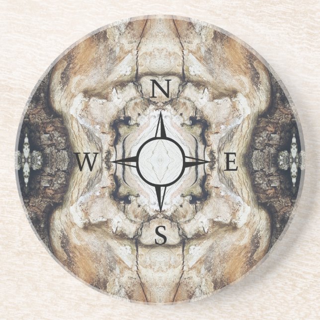 Treemo All Natural Wood Compass Pattern Coaster (Front)