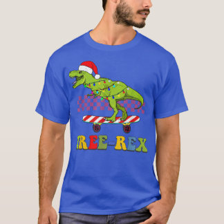 Treere retro Christmas dinosaur Xmas light skater  T-Shirt