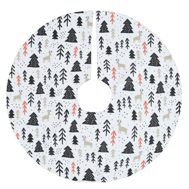 Trees and deer brushed polyester tree skirt (Front)