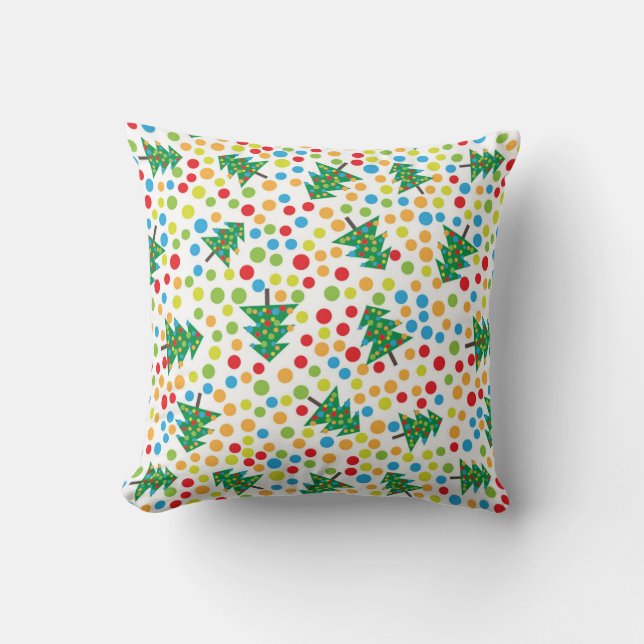Trees and Lights Reversible Retro Christmas Throw Pillow (Front)