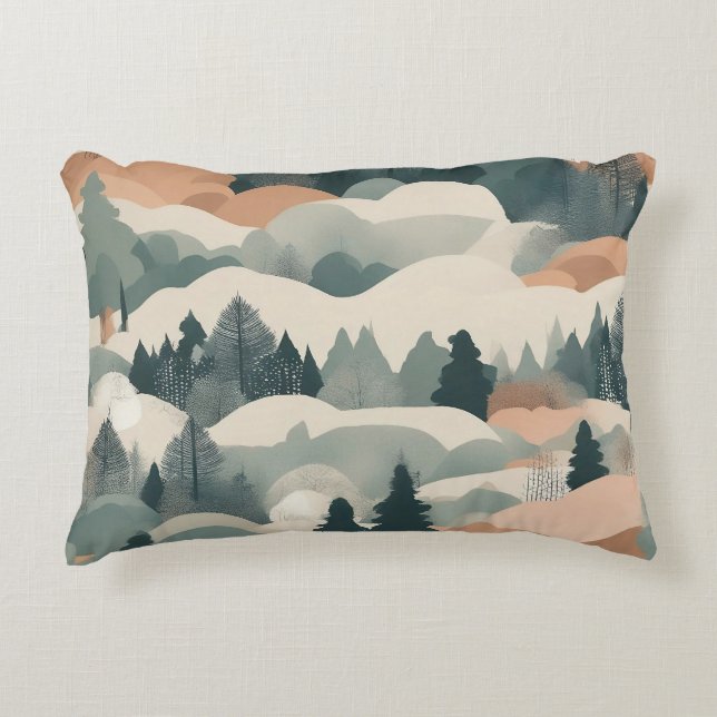 Trees and Mountains Boho Abstract Design Accent Pillow (Front)