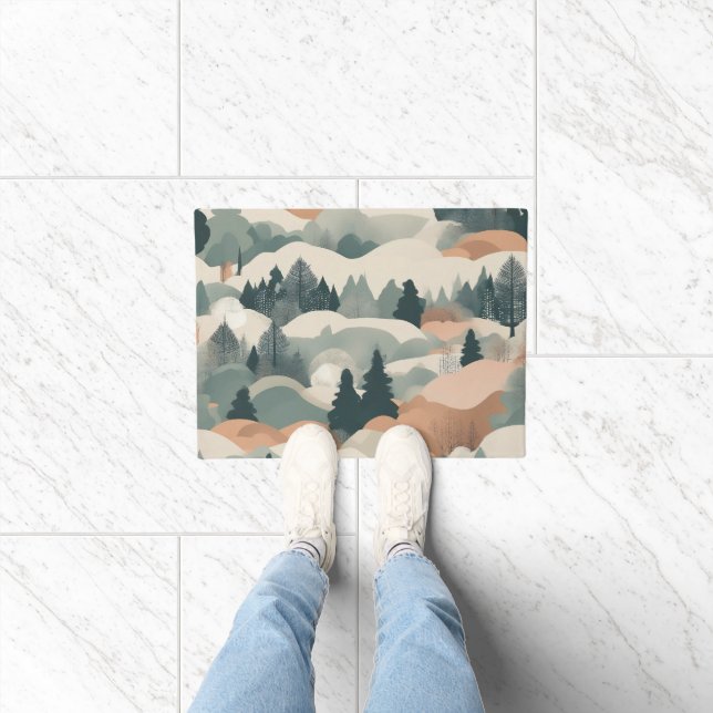 Trees and Mountains Boho Abstract Design Doormat (Indoor)