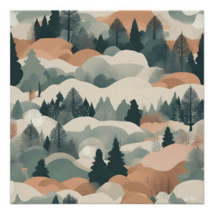 Trees and Mountains Boho Abstract Design Poster