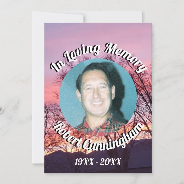 Trees and Pink Purple Sunset Photo Loving Memory  Invitation (Front)