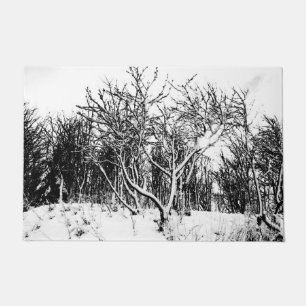 Trees and Snow Scene, Black and White Doormat