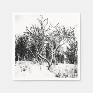 Trees and Snow Scene, Black and White Napkin