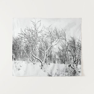 Trees and Snow Winter Scene, Black and White Tapestry