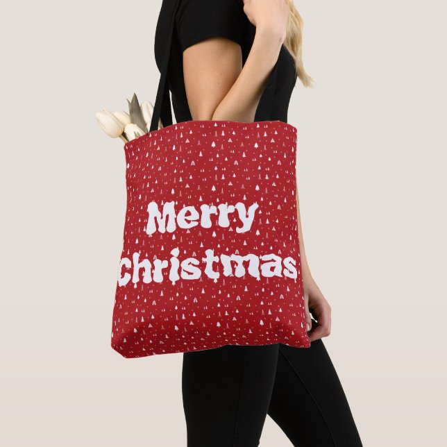 Trees and Snowflakes Christmas Tote Bag (Close Up)