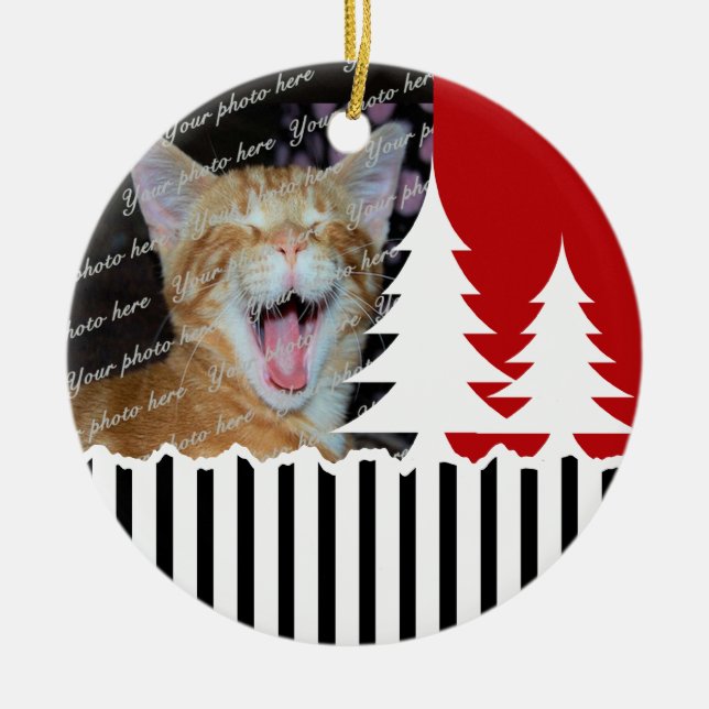 Trees and Stripes Photo Ceramic Ornament (Front)
