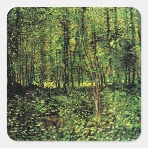 Trees and Undergrowth by Vincent van Gogh Square Sticker