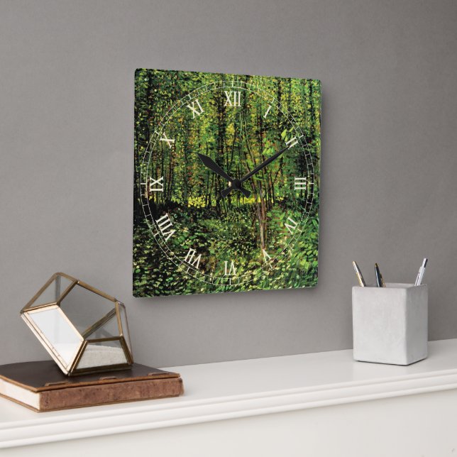 Trees and Undergrowth by Vincent van Gogh Square Wall Clock (Office)