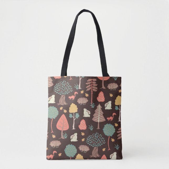Trees Animals: Hand-Drawn Nature Scene. Tote Bag (Front)