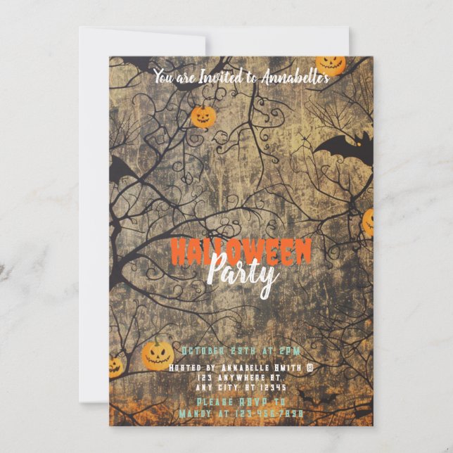 Trees Bats Jack-O' Lanterns Creepy Halloween Party Invitation (Front)