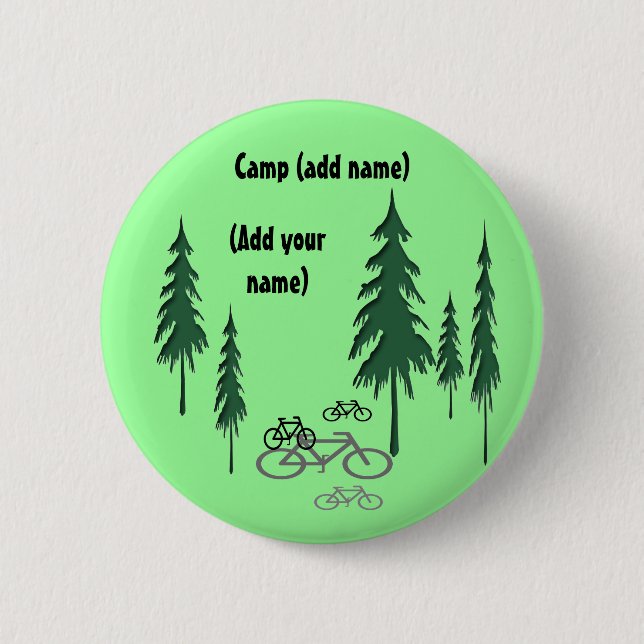 trees, bicycles, (Add yourname), Camp (add name) 2 Inch Round Button (Front)