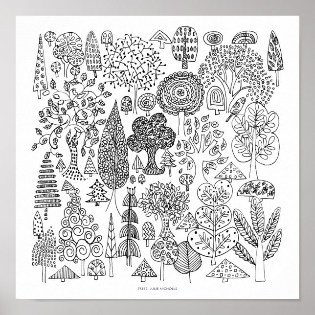 Trees Black and White Drawing Art Print (Front)