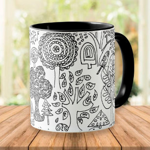 Trees Black and White Hand Drawn Modern Art Mug
