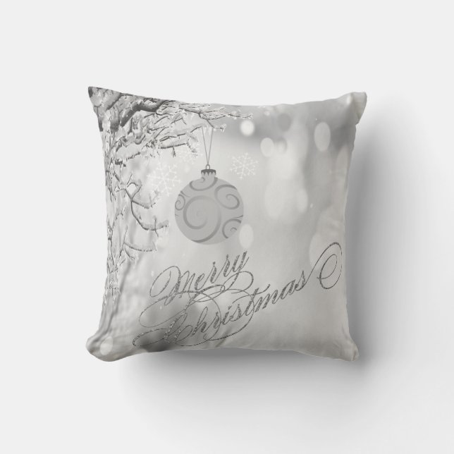 Trees Branches , Merry Christmas Throw Pillow (Front)