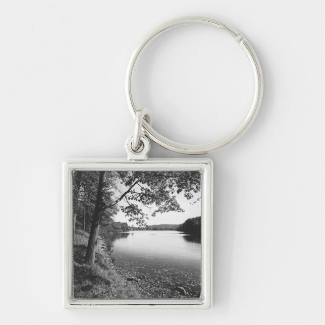 Trees by river B&W Keychain (Front)