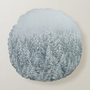 TREES COVERING SNOW ROUND PILLOW